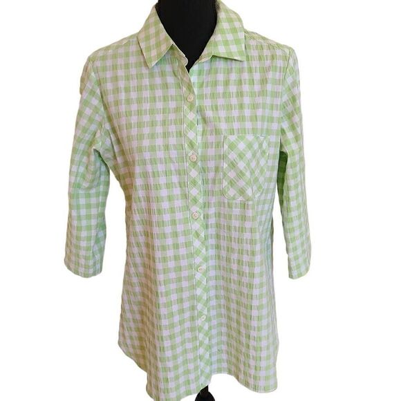 Foxcroft Womens Seersucker Cotton Gingham Pocket Shirt Size 6 - Picture 1 of 13